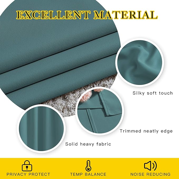NICETOWN Bedroom Blackout 110 inch Curtains for Sliding Glass Door, Grommet Thermal Insulated Solid Window Treatments Sound Reducing for Living Room, W66 x L110, Sea Teal, Set of 2