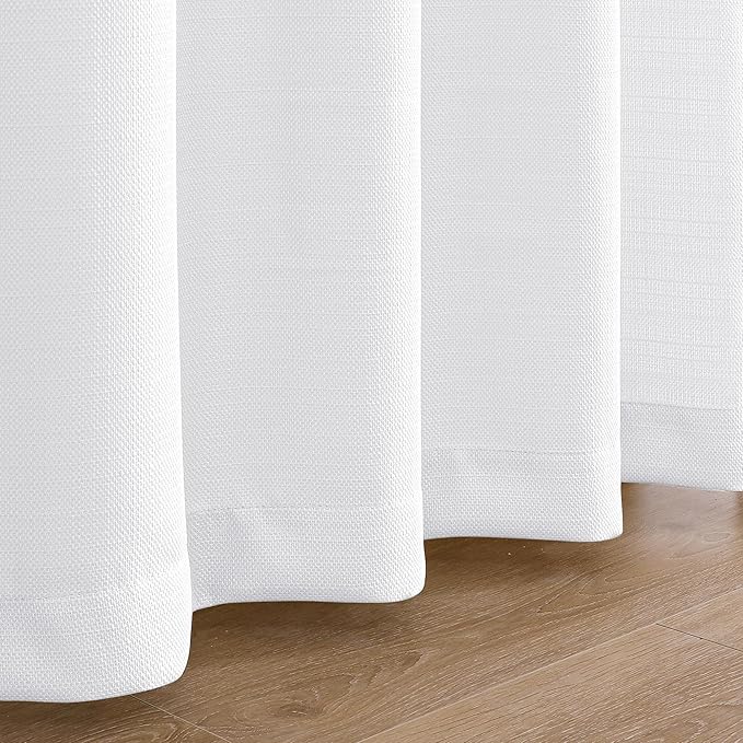 Chyhomenyc White Curtains 84 Inch Length 2 Panels Set, Faux Linen Textured Semi Light Filtering Soft Airy Farmhouse Window Curtain Drapes for Living Room Bedroom, 50Wx84L