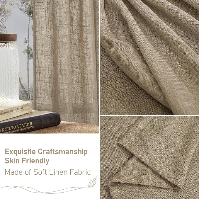 LAMIT Taupe Linen Curtains for Living Room, 84 inch Length Light Filtering Semi Sheer Drapes Back Tab and Rod Pocket Boho Farmhouse Panels for Bedroom, 2 Panels, 34 x 84 Inch