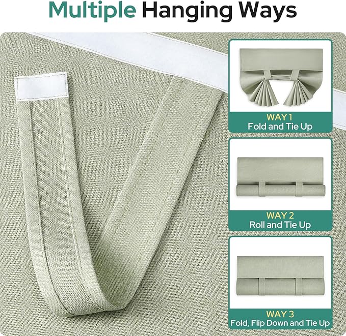HOMEIDEAS 100% Sage Green Linen Blackout French Door Curtains, Privacy Door Window Curtains, 34 X 40 Inch Room Darkening Blinds, Thermal Insulated Shades for Bedroom, 1 Panel