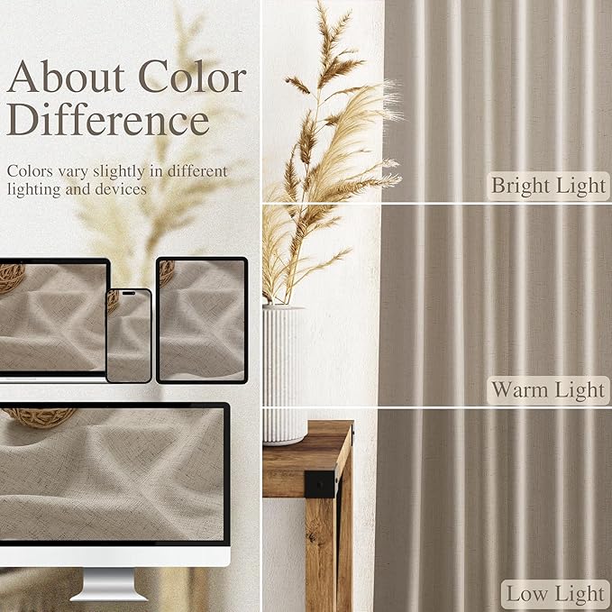 Cobblestone Linen 112 Inch Curtains for Living Room Light Filtering Semi Sheer Curtain Back Tab Modern Farmhouse Decor Elegant Drapes Floor to Ceiling High Window for Bedroom 52x112, 2 Panels