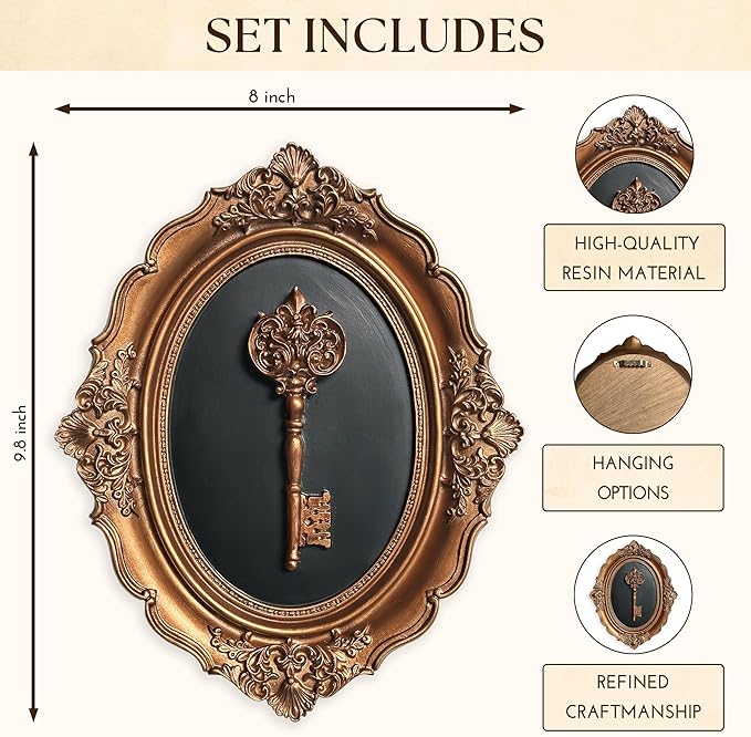 97 Decor Antique Wall Decor - Victorian Vintage Wall Sculpture, Oval Ornate Pediments For Hallway Entryway, Gothic Key Sculpture Dark Academia Art Antique Brass Decor For Home Bedroom Living Room