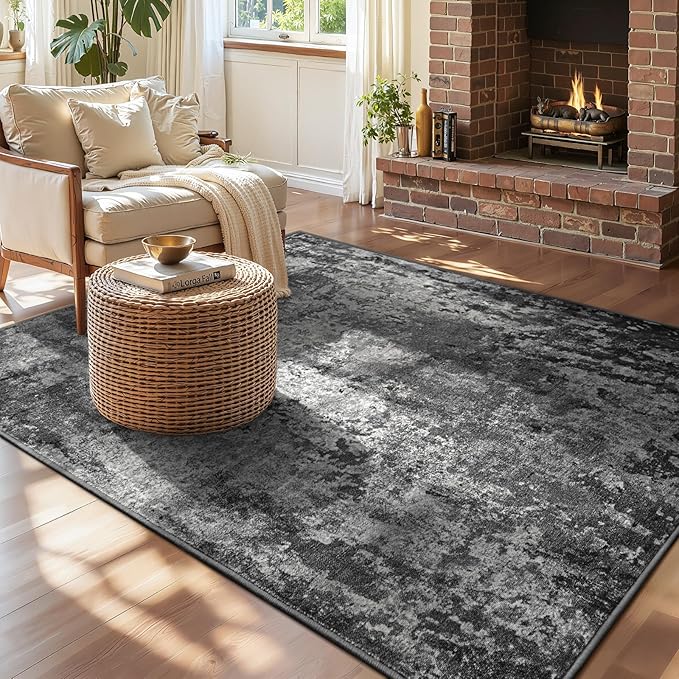 Entryway Rug 3x6 Black Bedroom Area Rug Washable Non Slip Abstract Boho Rugs for Indoor Entry, Kitchen, Classroom, Bathroom, Kids Girls Room, Office, College Dorm Small Carpet