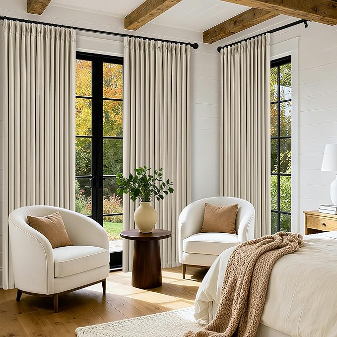 Extra Wide 100% Blackout Curtains 102 Inches Long for Bedroom Living Room Neutral Farmhouse Pinch Pleated Double Layer Thick Linen Drapes Thermal Insulated for Large Windows Oatmeal W70xL102 1 Panel