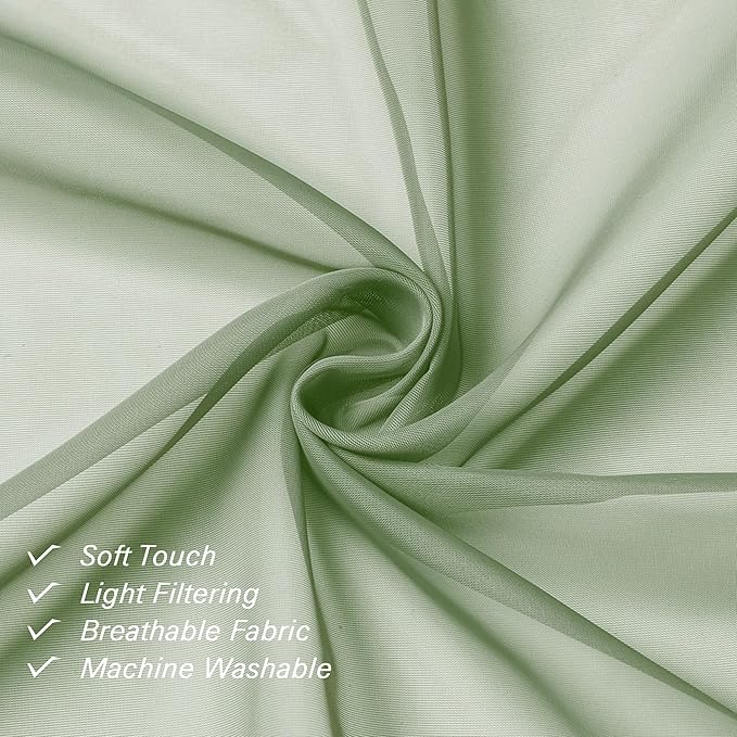 Lecloud Sage Green Sheer Kitchen Curtains 36 Inch Length 2 Pieces, Solid Volie Small Window Curtain Tiers for Bedroom Living Room, Rod Pocket Gauzy Window Treatments, 40x36 Inch