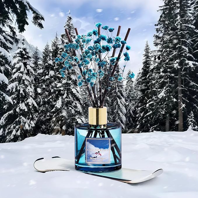 COCORR??NA Reed Diffuser - Skiing in Aspen Reed Diffuser Set with 8 Sticks & Preserved Baby's Breath, Reed Diffuser for Home Bathroom Shelf Decor