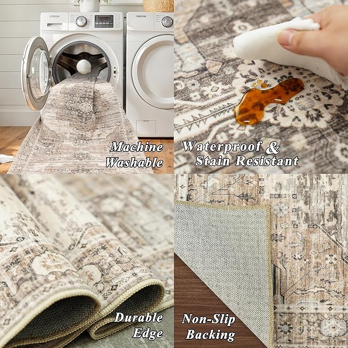 RUUGME Washable 9x12 Area Rug - Rugs for Living Room Bedroom Dining Room Non-Slip Vintage Rugs More Durable and Incredibly Soft Great Home Decor (9x12 Beige)