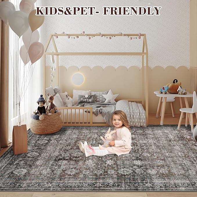 GarveeHome Runner Rugs 2.5x8 Vintage Printed Hallway with Non-Slip Backing, Stain-Resistant Oriental Washable Farmhouse Low Pile Rugs for Kitchen, Laundry, Green Camel