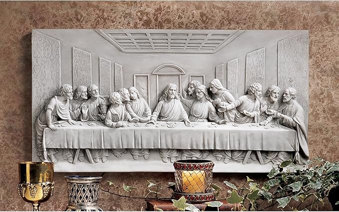 Design Toscano The Last Supper Religious Wall Plaque Sculpture, 23 Inch Wide, 12 Inch Tall, Cast Stone Resin, Antique Stone Finish