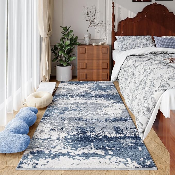 Blue Rug Runners for Hallways Kitchen Non Slip Washable 2x6 Entryway Runner Rugs with Rubber Backing 6ft Long Carpet Runner for Laundry Room Bedroom, Low Pile Stain & Fade Resistant, Abstract Navy