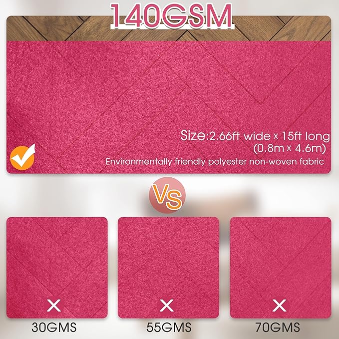 Pink Carpet Runner for Party,140GSM 2.62FTx15FT Carpet Party Decorations,Pink Runway Rug for Prom Felt Non-Woven Fabric,Runner for Wedding Ceremony