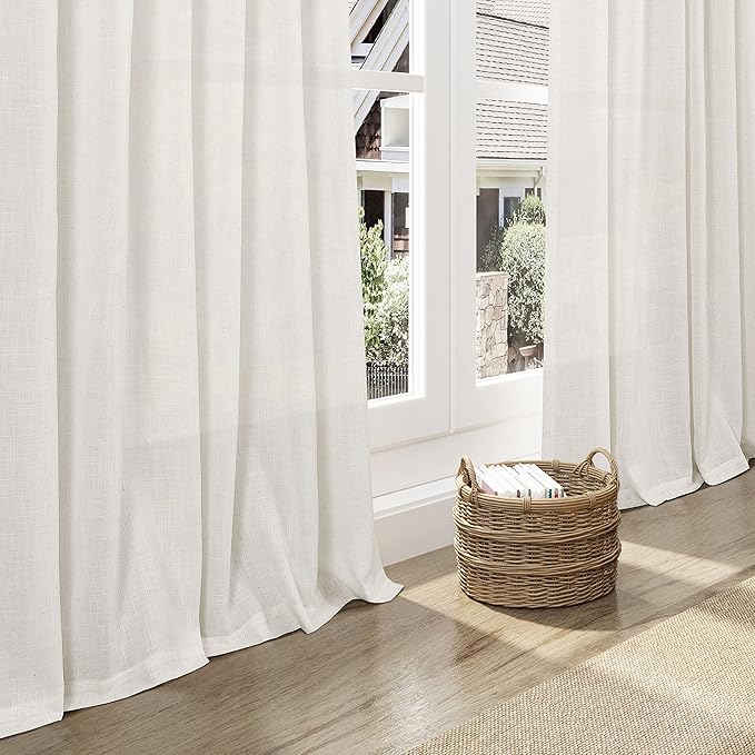 Linen Curtains 84 inches Long for Bedroom Back Tab Light Filtering Privacy Sheer Cream Curtains Modern Farmhouse Coastal Decor Cream Cotton Textured Gauze Curtain 2 Panel Set 70x84