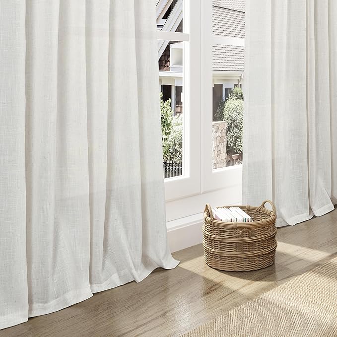 Nanspring Natural Linen Curtains for Living Room 132 Inches Long Back Tab Light Filtering Semi Sheer Curtain Rustic Farmhouse Decor Long Floor to Ceiling High Window for Bedroom 52x132, 2 Panels
