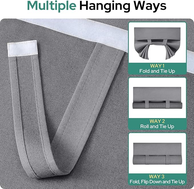 HOMEIDEAS 100% Dark Grey Linen Blackout French Door Curtains, Privacy Door Window Curtains, 34 X 40 Inch Room Darkening Blinds, Thermal Insulated Shades for Bedroom, 1 Panel
