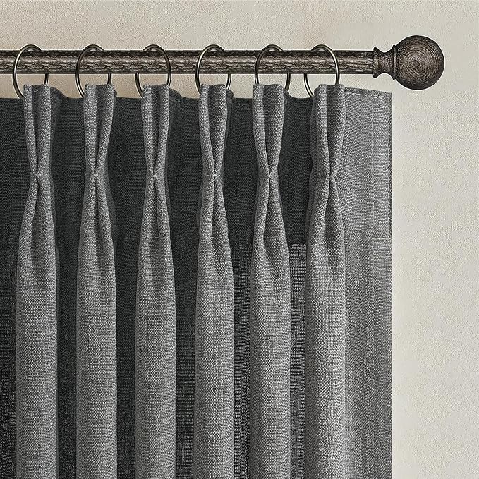 Dark Grey Memory Shaped Pinch Pleated Living Room Curtains 84 Inches Long 2 Panels Set, Textured Linen Semi Sheer Privacy Curtain Light Filtering for Bedroom Windows Drapes 40"W x 84"L Charcoal Gray