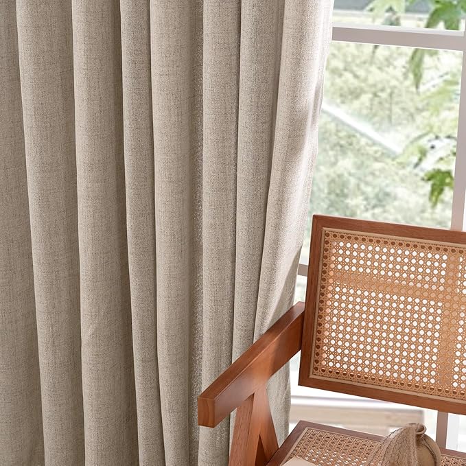 YoungsTex 90 Inches Long Linen Semi Sheer Curtains for Living Room, Oatmeal Light Filtering Drapes with Bronze Grommet Rustic Floor Length for Bedroom Dining Room, 2 Panels, 52 X 90 Inch