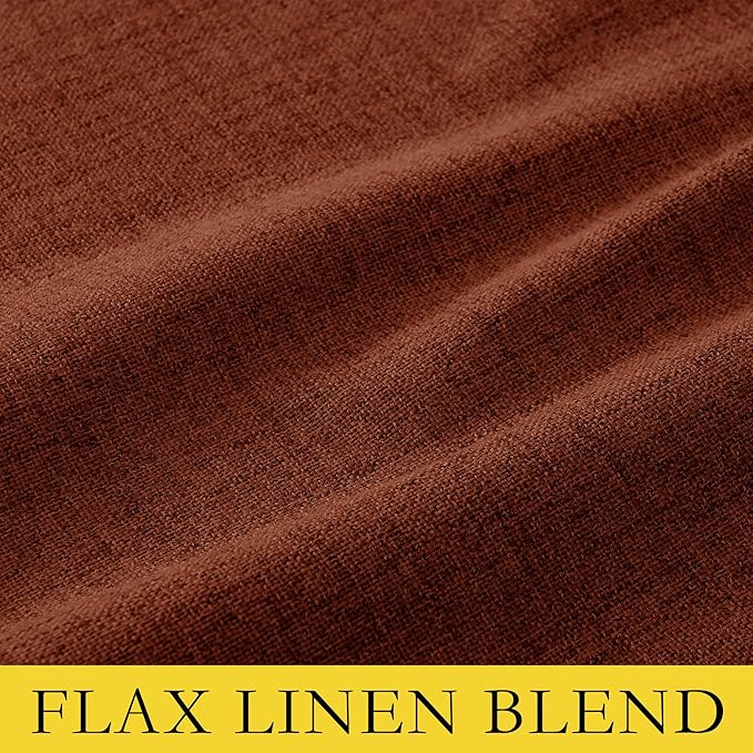 NICETOWN 100% Absolutely Blackout Linen Curtains with Thermal Insulated Liner, 52" Wide, 2 Panels, 95 inches Long Drapes, Grommet Retro Burnt Orange Linen Curtains Vertical Drapes Privacy for Bedroom