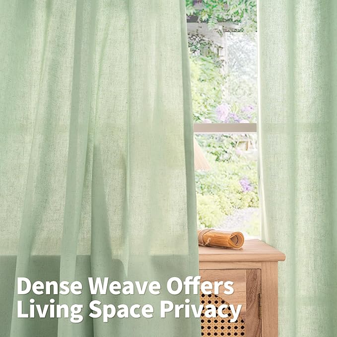 YoungsTex Sage Linen Curtains for Living Room Spring Decor, Light Green Light Filtering Drapes with Grommet for Dining Bedroom Boho Rustic Privacy, 2 Panels, 52 X 90 Inch