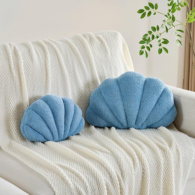 CANGHI Shell Pillow Seashell Decorative Pillow Cream Beachy Coastal Shell Shaped Throw Pillows 13x10 Inch Soft Ocean Beach Sea Shell Plush Pillows Cushion for Bed Couch Living Sofa Room Decor