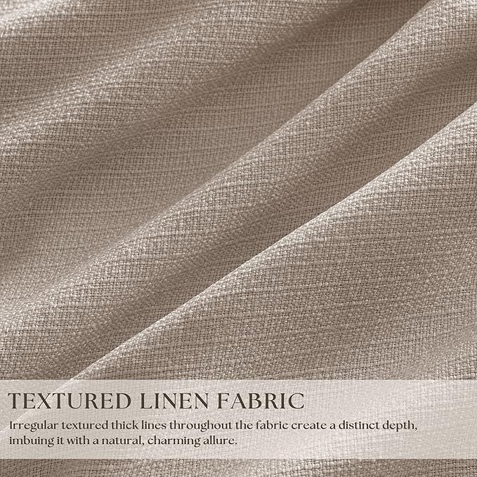 108 Inch Pinch Pleat Drapes Greyish Beige Room Darkening Curtains 108 Inches Long for Bedroom Neutral Farmhouse 100% Blackout Thick Linen Double Layer Pleated Curtain 2 Panels Set Burlywood Birch
