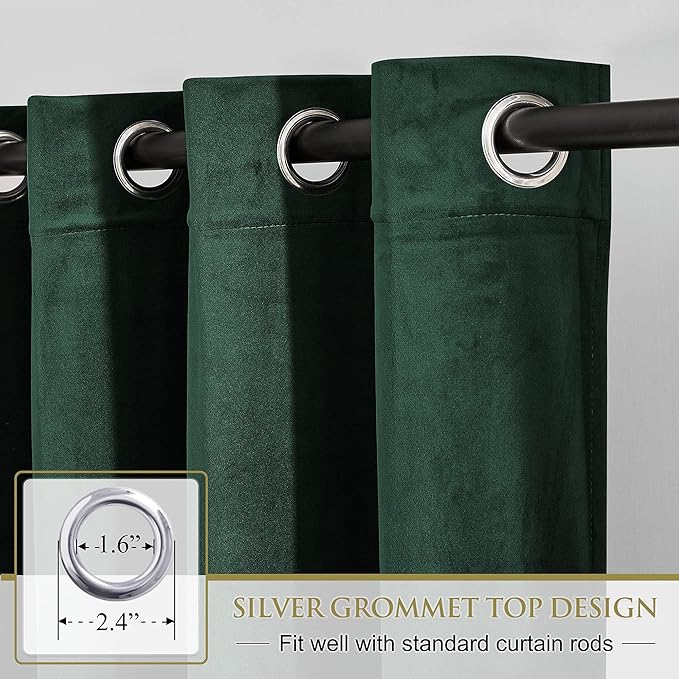 StangH Dark Green Velvet Curtains - Vintage Style Home Decor Blackout Curtain Panels for Farmhouse Living Room/Dorm/Basement/Apartment, W52 x L63, 2 Panels