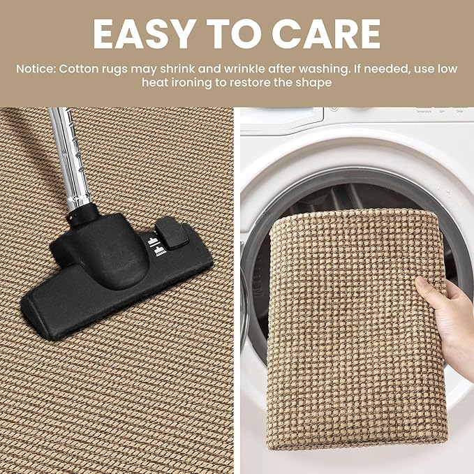 IOHOUZE Washable Area Rug 3x5 Non Slip Rubber Backed Rugs for Entryways Indoor Outdoor Doormat Woven Cotton Throw Rug Floor Carpet for Entrance Kitchen Living Room, Orange/Tan/Brown