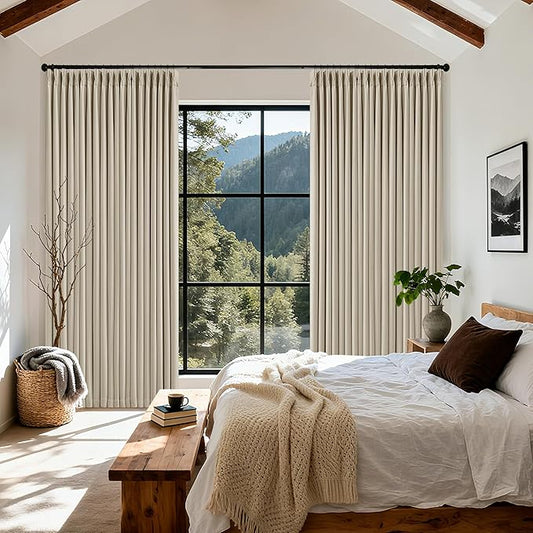 Extra Wide 100% Blackout Curtains 102 Inches Long for Bedroom Living Room Neutral Farmhouse Pinch Pleated Double Layer Thick Linen Drapes Thermal Insulated for Large Windows Oatmeal W70xL102 1 Panel