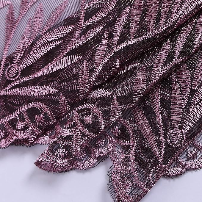 DONREN Tree Branch Printed Embroidery Sheer Curtains for Bedroom - Luxury Plum Purple Embroidery Sheer Curtain Panels for Living Room (W 52 x L 84 Inch,2 Panels)