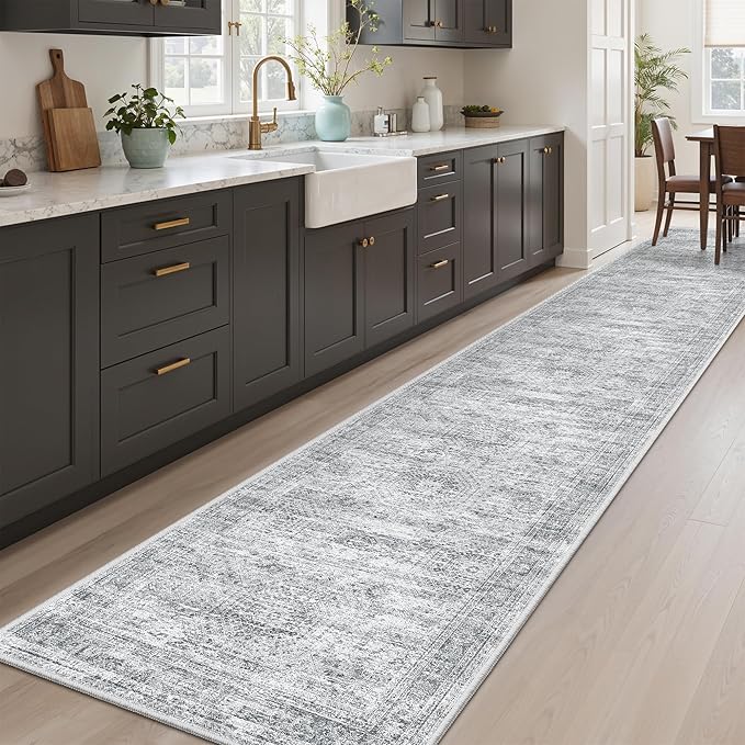 Soalmost Runner Rug 2x10 Washable Non-Slip Hallway Runner Rugs for Kitchen Bathroom Laundry Room Grey Vintage Floor Carpet Runners for Hallways Entryway