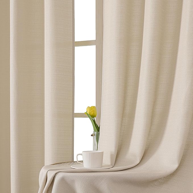 Chyhomenyc Light Filtering Curtains 72 Inch Length 2 Panels Set, 100% Polyester Textured Soft Airy Privacy Farmhouse Curtain Drapes for Living Room Bedroom, Each 40Wx72L Inches, Linen Color