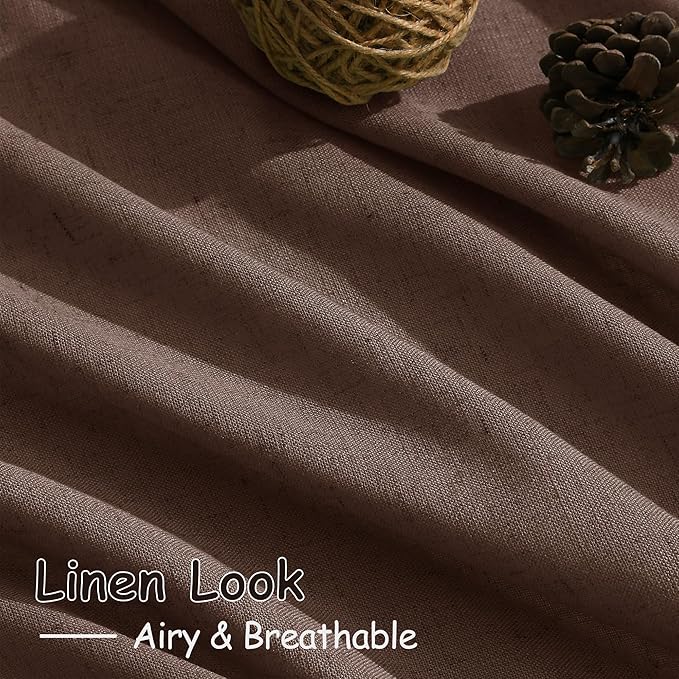 Nanspring Mocha Mousse Curtains 108 Inches Long 2 Panels Set Back Tab Loop Pocket Linen Blend Light Filtering Semi Sheer Boho Large Window Decor for High Ceiling Living Room 52x108