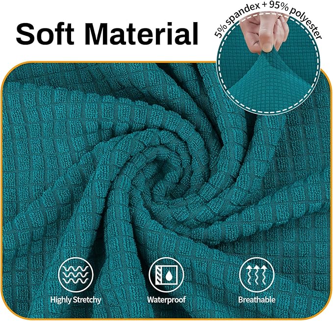 Asnomy Couch Covers for 3 Cushion Couch Stretch Sofa Covers Slipcovers, Pet Protector Furniture Covers for Dogs Cats Spandex Jacquard Fabric Small Checks（Large，Peacock Blue）