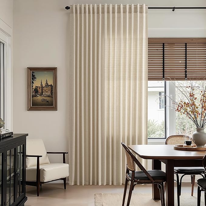 Nanspring Taupe Burlywood Curtains 108 Inches Long for Living Room Linen Burlap Rustic Farmhouse Sheer Curtains with Back Tab Floor to Ceiling High Window Curtain for Bedroom 52x108, 2 Panels