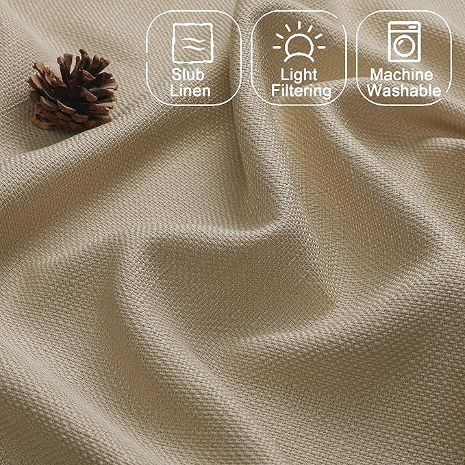 Chyhomenyc Camel Curtains 96 Inch Length 2 Panels, Faux Linen Textured Semi Sheer Airy Light Filtering Soft Privacy Farmhouse Curtain Drapes for Living Room Bedroom, Each 40" Wx96 L