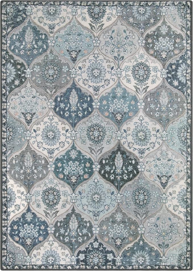 Lahome Moroccan Trellis Washable Area Rug, 5x7 Rugs for Living Room Bedroom, Indoor Non-Slip Oriental Accent Throw Large Carpet for Kitchen Entryway Bathroom Office Elise, Blue