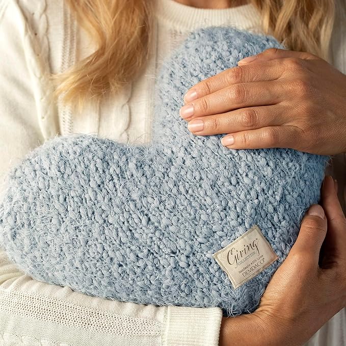 DEMDACO Giving Collection Soft Blue Weighted Giving Heart - Weighted Heart Pillow for Bedding - Decorative Throw Pillow - Meaningful Gift Idea - Handmade - Luxurious, Soft & Cozy - 1.85 lbs
