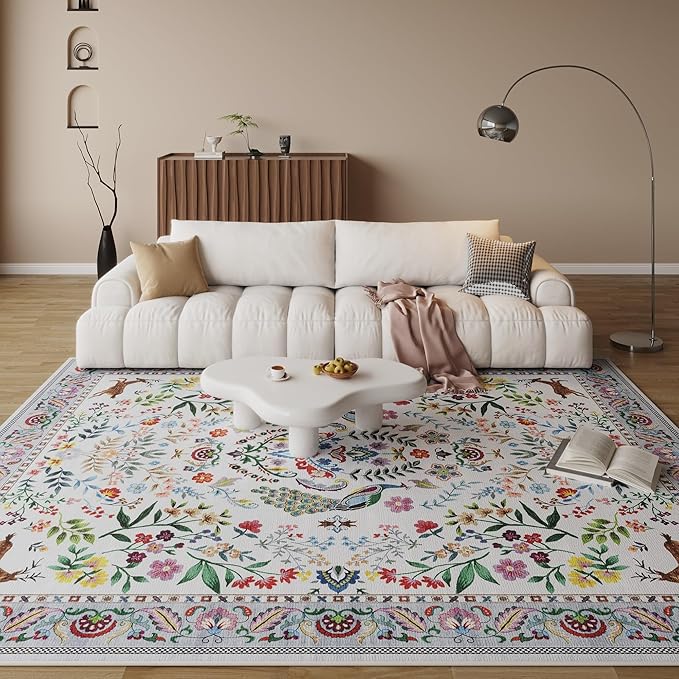 Rugcomf 8x10 Area Rugs for Living Room Washable Rug Floral Non-Slip Large Rug for Living Room, Bedroom, Farmhouse, Dining Room, Kids Playroom(Colorful)