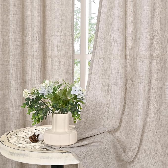 YoungsTex Extre Long Linen Curtains 102 Inch Long for Living Room Linen Textured with Bronze Grommet Burlap Drapes Light Filtering, Natural, 2 Panel, 52 X 102 Inch