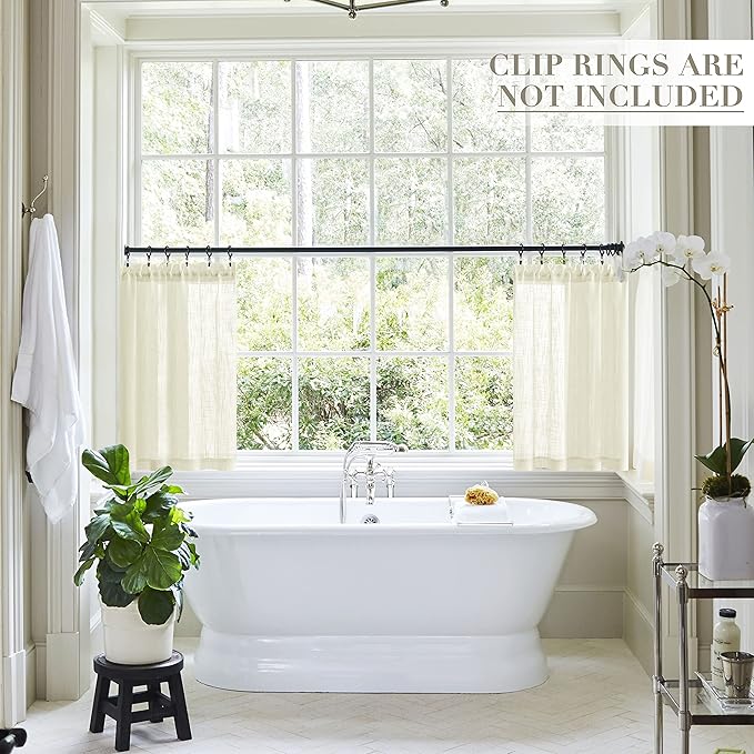 XTMYI Cream Cafe Curtains for Kitchen, Linen Textured Sheer Tier Half Curtains for Small Windows, 30 Inch Length