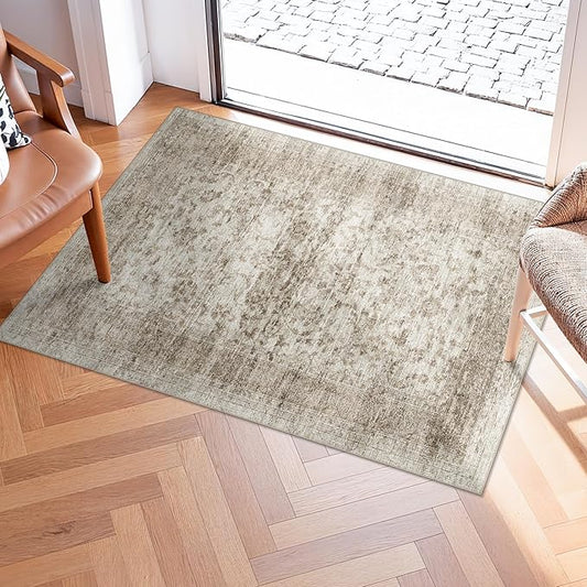 RUUGME 2x3 Entryway Rug Washable - Boho Rug Stain Resistant for Kitchen/Bathroom/Bedroom Low Pile Rubber Backed Rugs Ultra Thin Soft Home Decoration Floor Mat 2x3 Beige Brown