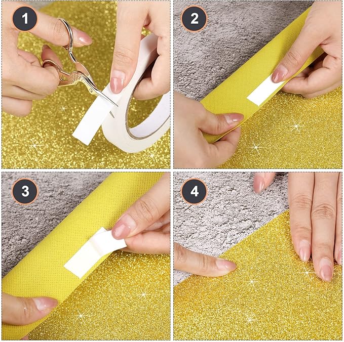 Tatuo Carpet Runner 2.46 x 30 ft Runway Rug 55 GSM Thickness with Carpet Tape for Prom Graduation Wedding Outdoor Indoor Hallway Movie Party Decoration Rug(2.46 x 30 Feet,Glitter Gold)