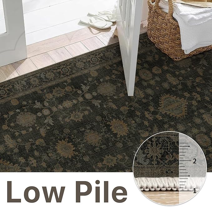GENIMO Runner Rug for Hallways Machine Washable, 3x7 Non Slip Boho Vintage Lightweight Washable Runners, Thin Floor Rugs for Entryway Hallway Bathroom Laundry Room Corridor, Wood Brown