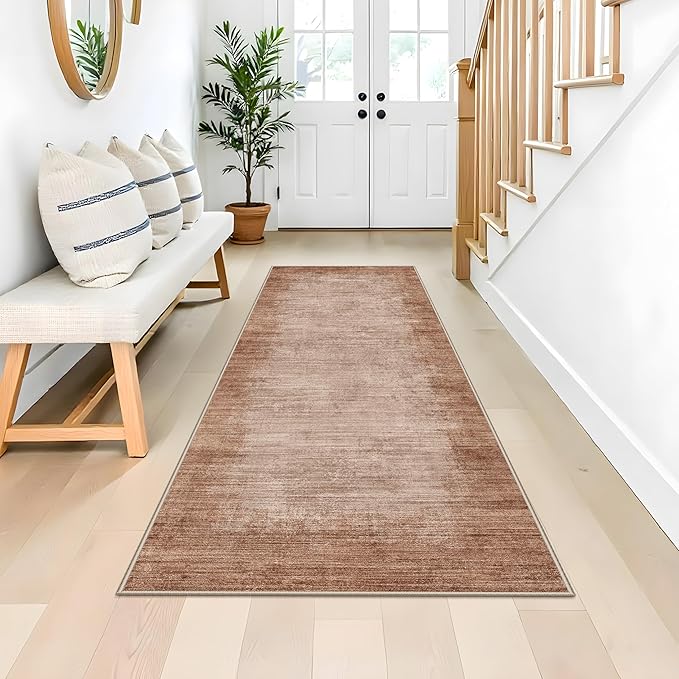 3x6 Washable Kitchen Runner Rug - Non Slip Stain Resistant Low-Pile Thin Wide Carpet Runners for Entryway Hallway Bathroom Bedside,Modern Neutral Abstract(Warm Taupe,3x6)