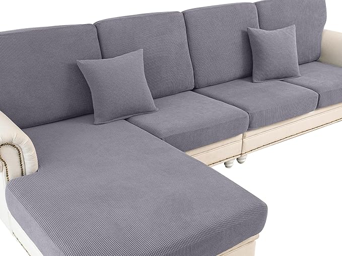 LA MEACK Couch Cushion Cover Seat Cushion Cover Stretch Armchair Cover Separate Sectional Sofa Slipcovers Furniture Protector(1 Piece for Seat or Sofa Backrest, Light Grey)