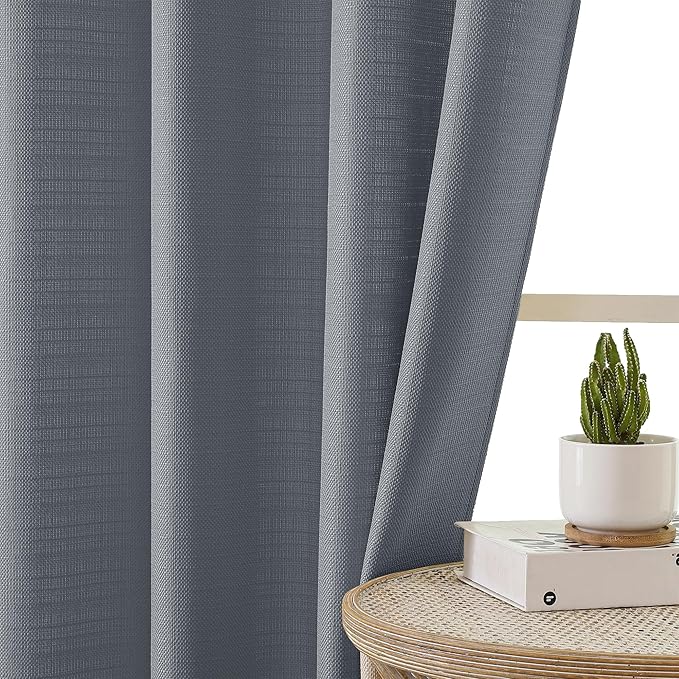 Chyhomenyc Dark Grey Curtains 45 Inch Length 2 Panels, Faux Linen Textured Semi Sheer Light Filtering Soft Airy Rod Pocket Window Treatment Drapes for Living Room Bedroom, Each 30" Wx45 L