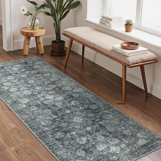 GENIMO Runner Rug for Hallways Machine Washable, 26x8 Non Slip Boho Vintage Lightweight Washable Runners, Thin Floor Rugs for Entryway Hallway Bathroom Laundry Room Corridor, Ashen Taupe