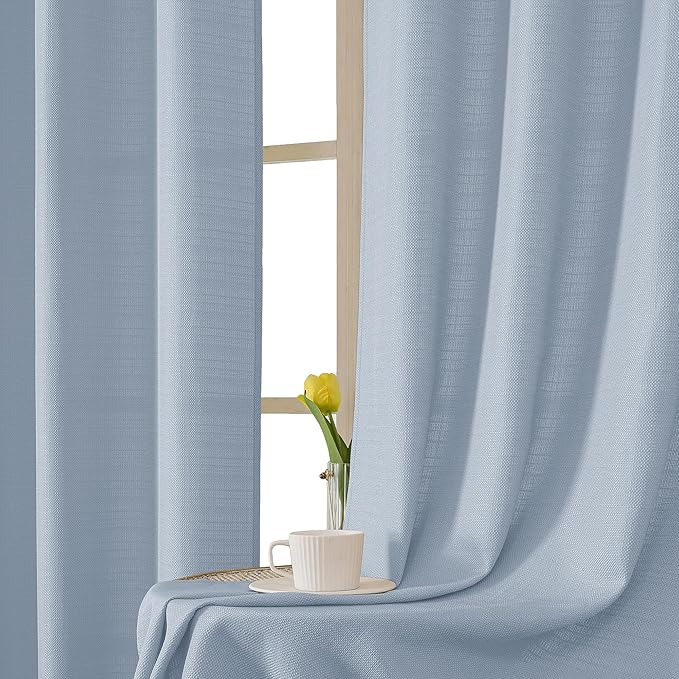 Chyhomenyc Aqua Curtains 78 Inch Length 2 Panels Set, Faux Linen Textured Light Filtering Soft Airy Farmhouse Curtain Drapes for Living Room Bedroom, 40Wx78L