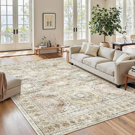 Soalmost 6x9 Area Rug for Living Room Washable 6x9 Non-Slip Modern Rugs for Bedroom Dinning Room Ultra-Thin Indoor Brown Pink
