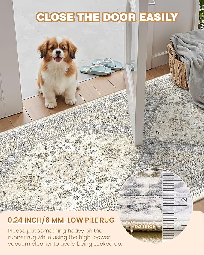Kitchen Runner Rug Non Slip Washable 2.5x8, Soft Low Pile Entryway Rug Runners for Hallways,Carpet Runner for Living Room,Kitchen, Laundry, Bathroom(Beige,2.5'x8')