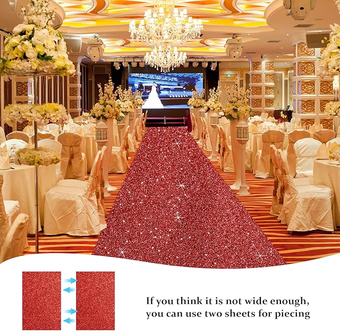 Tatuo Carpet Runner 2.46 x 30 ft Runway Rug 55 GSM Thickness with Carpet Tape for Prom Graduation Wedding Outdoor Indoor Hallway Movie Party Decoration Rug(2.46 x 30 Feet,Glitter Red)
